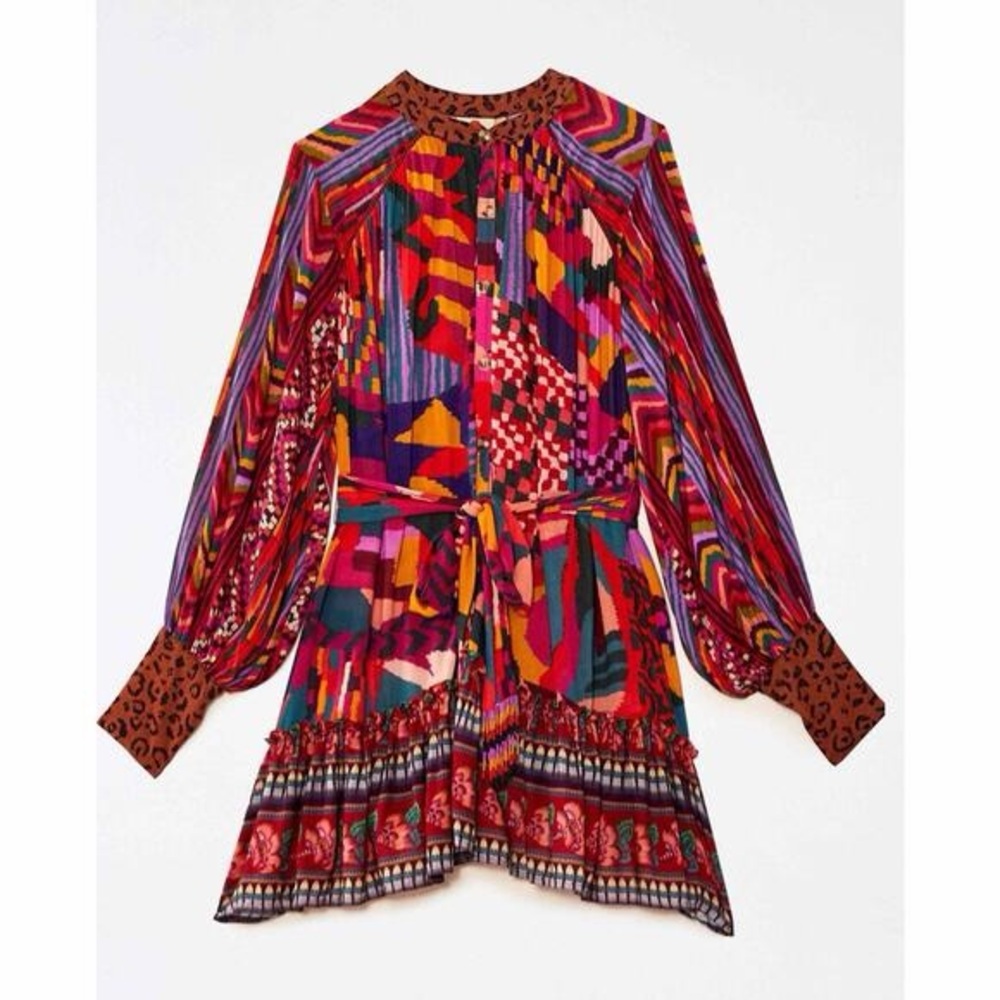 Farm Rio Anthropologie Long Sleeve Mini‎ Dress